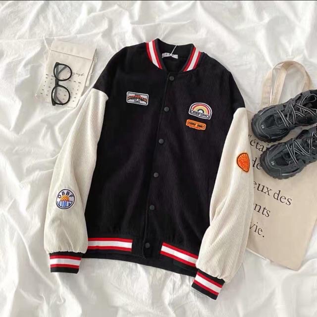 Áo khoác bomber bóng chày kaki nhung gân ulzzang unisex nam nữ