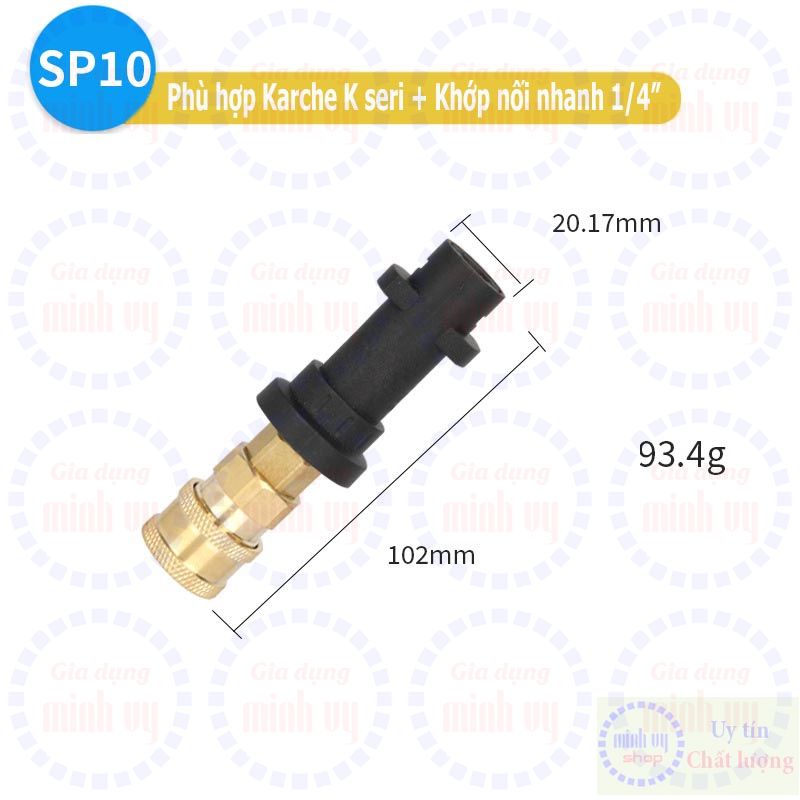 Khớp chuyển sung xịt các hãng Châu Âu ra đầu cái nối nhanh 1/4" để gắn béc phun màu, bình bọt tuyết