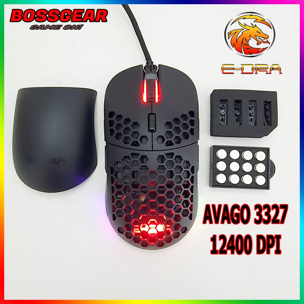 Chuột Gaming E-DRA EM618 Thiết kế siêu nhẹ có thể thay đổi khối lượng và hình dáng ( Avago 3327/ 12400 DPI )