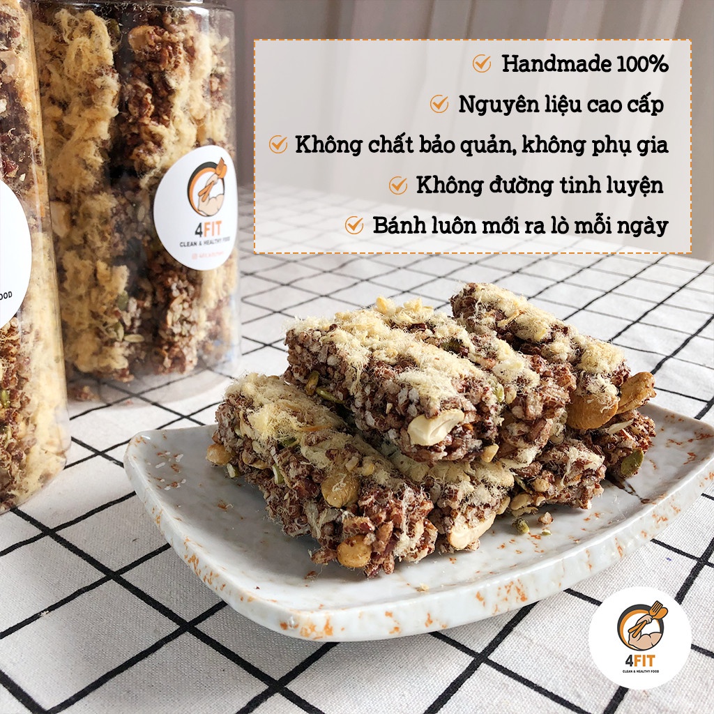 Thanh gạo lứt chà bông 4FIT siêu hạt bánh ăn kiêng không đường ăn vặt healthy
