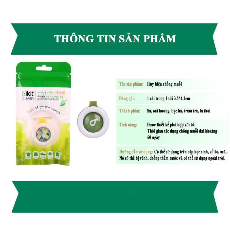 Kẹp chống muỗi Bikit Guard Hàn Quốc cho bé chiết xuất 100% tinh dầu chanh sả tự nhiên