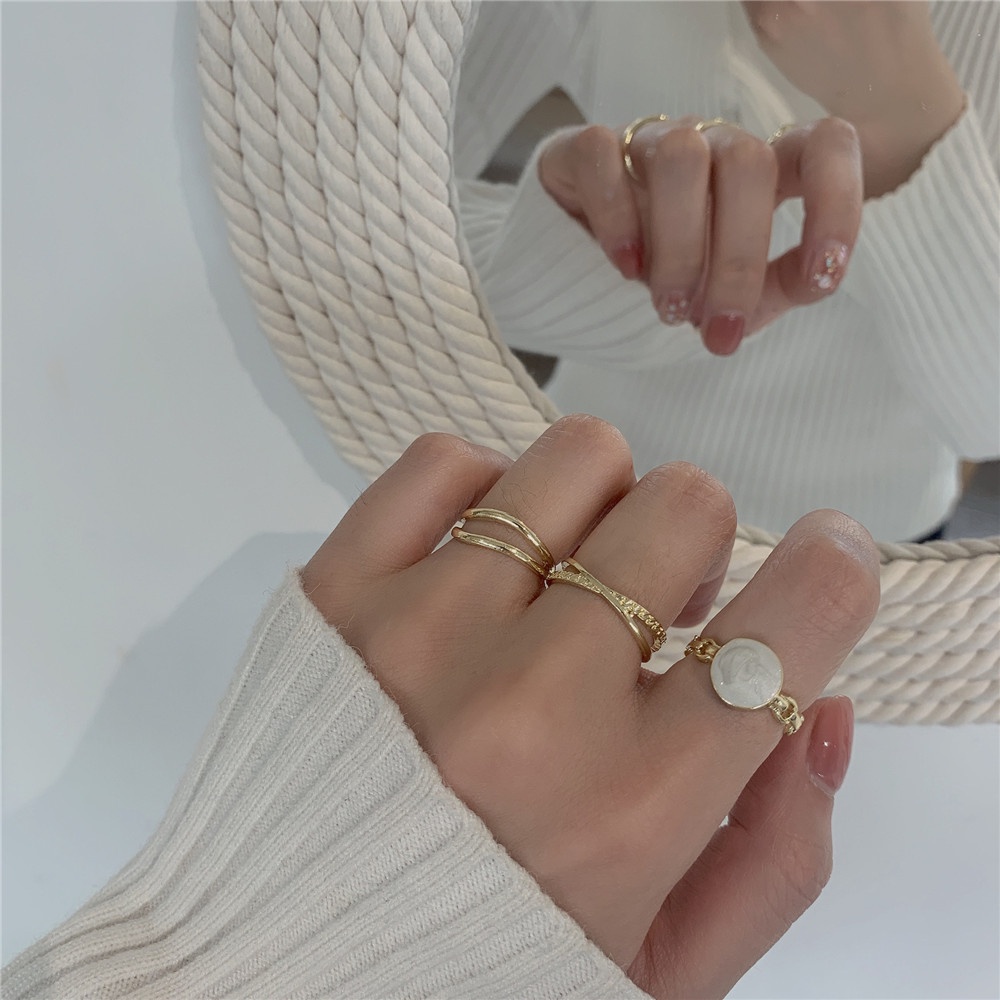 Set 3 nhẫn hở có thể điều chỉnh kích thước phong cách Hàn Quốc cổ điển cho nữ