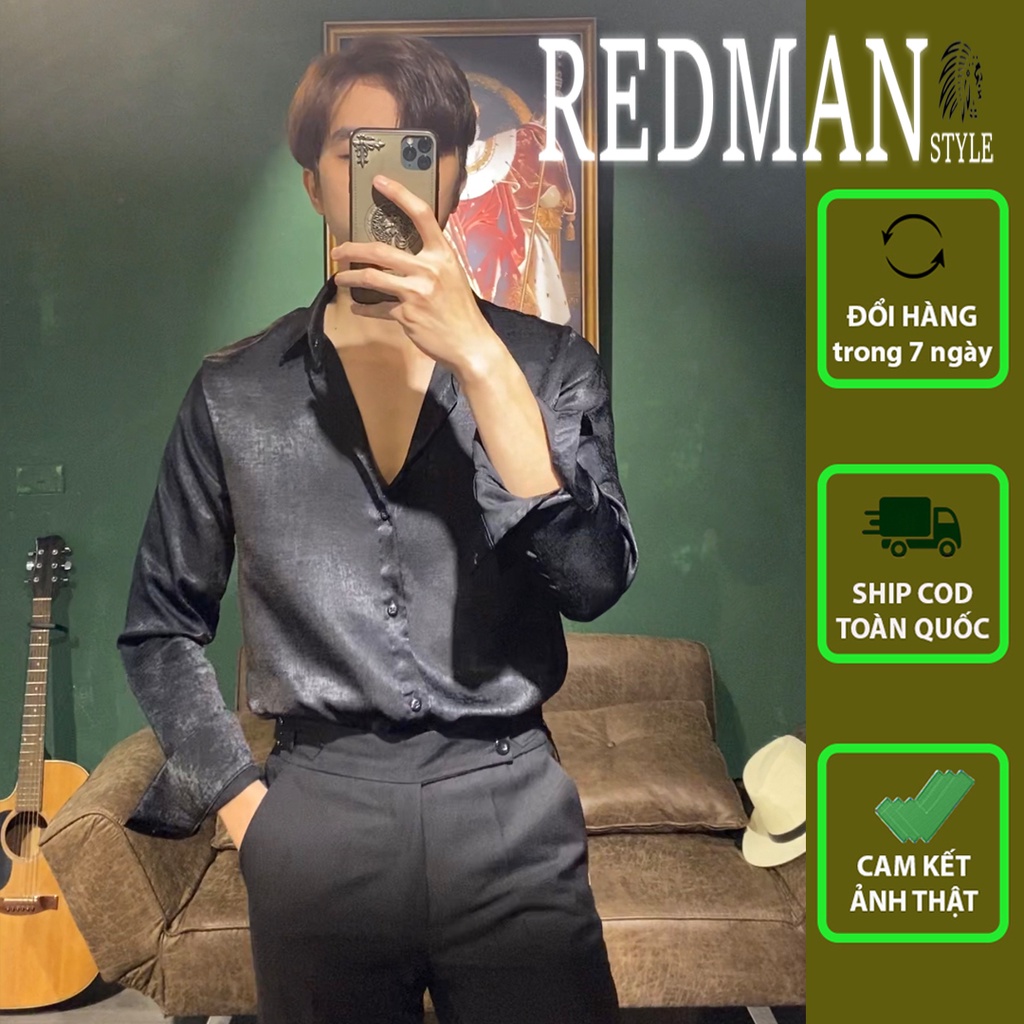 Áo sơ mi nam họa tiết dài tay style Hàn Quốc mẫu 15 - Vải lụa nhung cao cấp chống nhăn