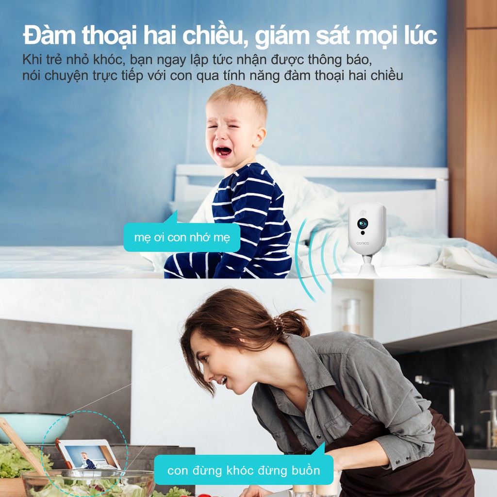 Camera ip wifi Conico 812E Full HD 1080P 2MP - Góc quan sát rộng 150 độ, Đàm thoại 2 chiều, Báo động đột nhập | BigBuy360 - bigbuy360.vn