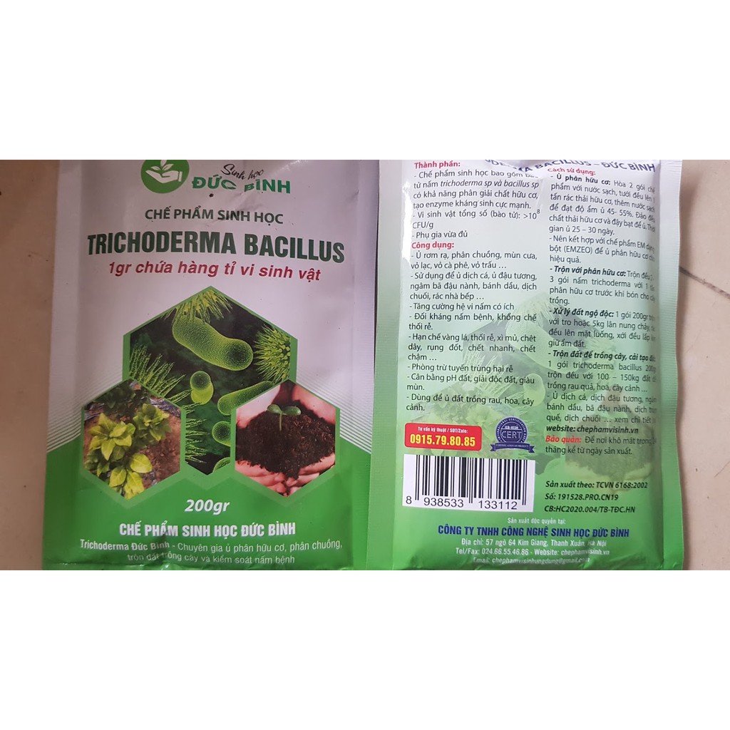 Chế phẩm men vi sinh nấm đối kháng trichoderma bacillus Đức Bình 200gr