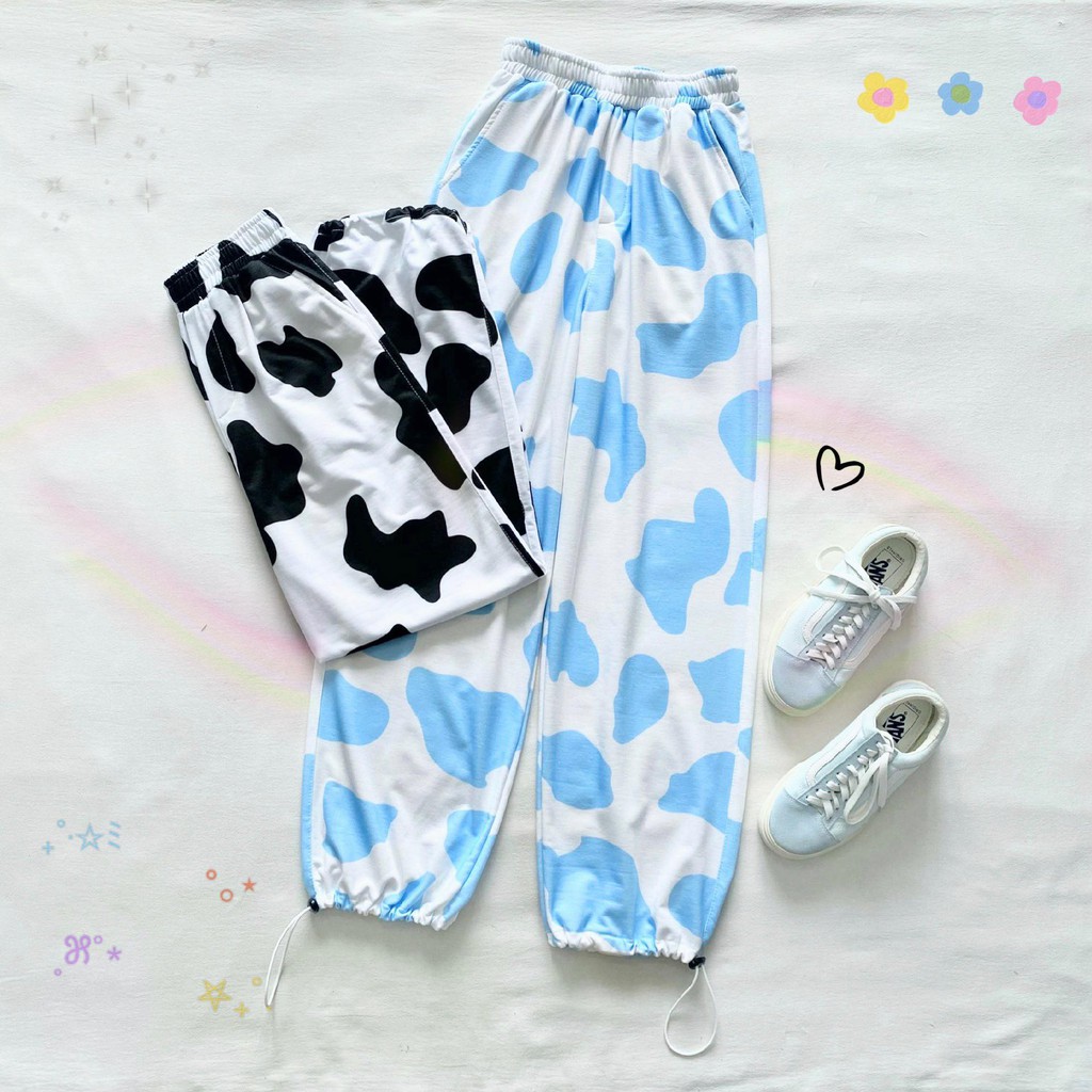 Quần bò sữa mảng to cartoon cow milk pant unisex cryaotic10