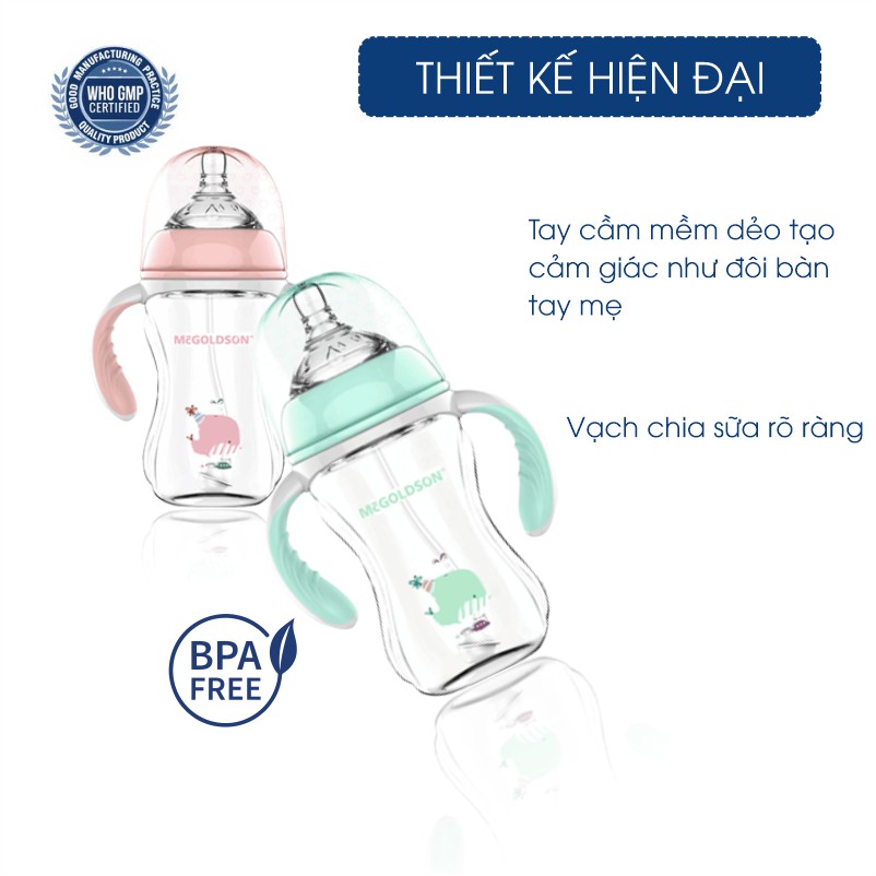 [Nhập SPE2545 hoàn 10K xu cho đơn 50K] Bình Sữa PP Cổ Rộng McGOLDSON PP (240ml) Có Ống Dẫn Sữa Chống Sặc Cho Bé