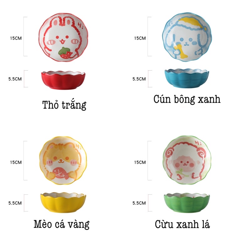 Bát sứ đựng salad, đồ trộn, tô lớn ăn ngũ cốc, bát sứ hình thú ngộ nghĩnh phù hợp đựng cái món trộn, chén ăn điểm tâm
