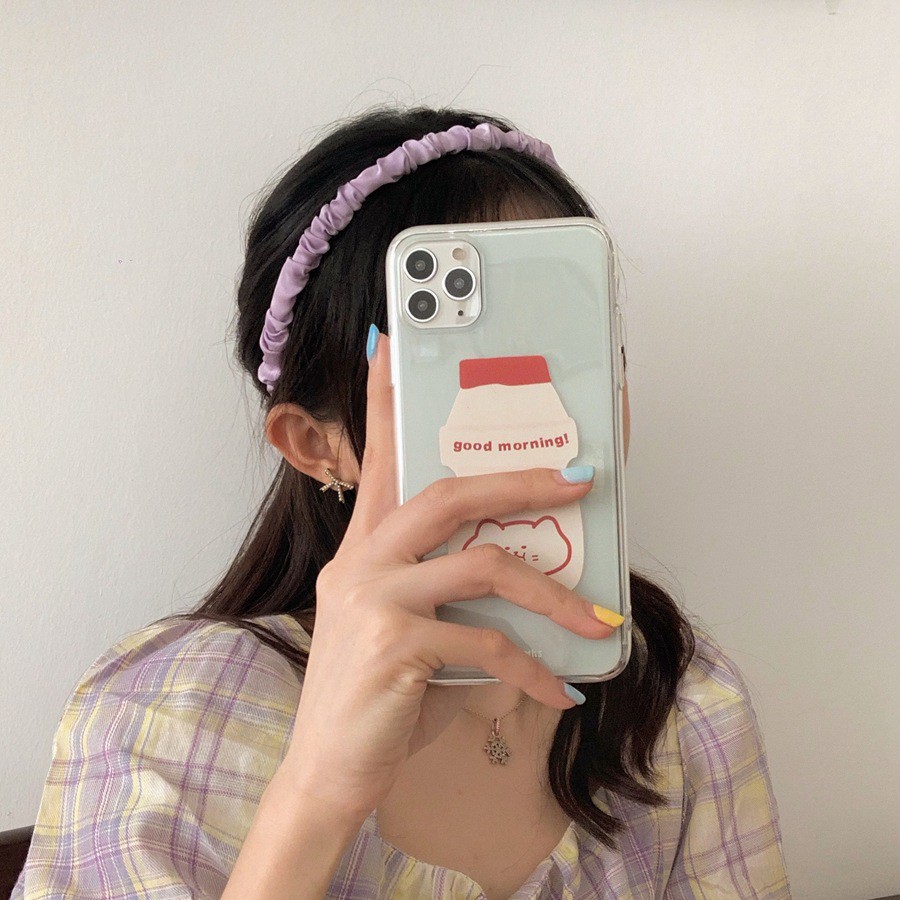 Cài tóc Haimeikang vải satin màu trơn xếp ly kiểu Hàn Quốc thời trang