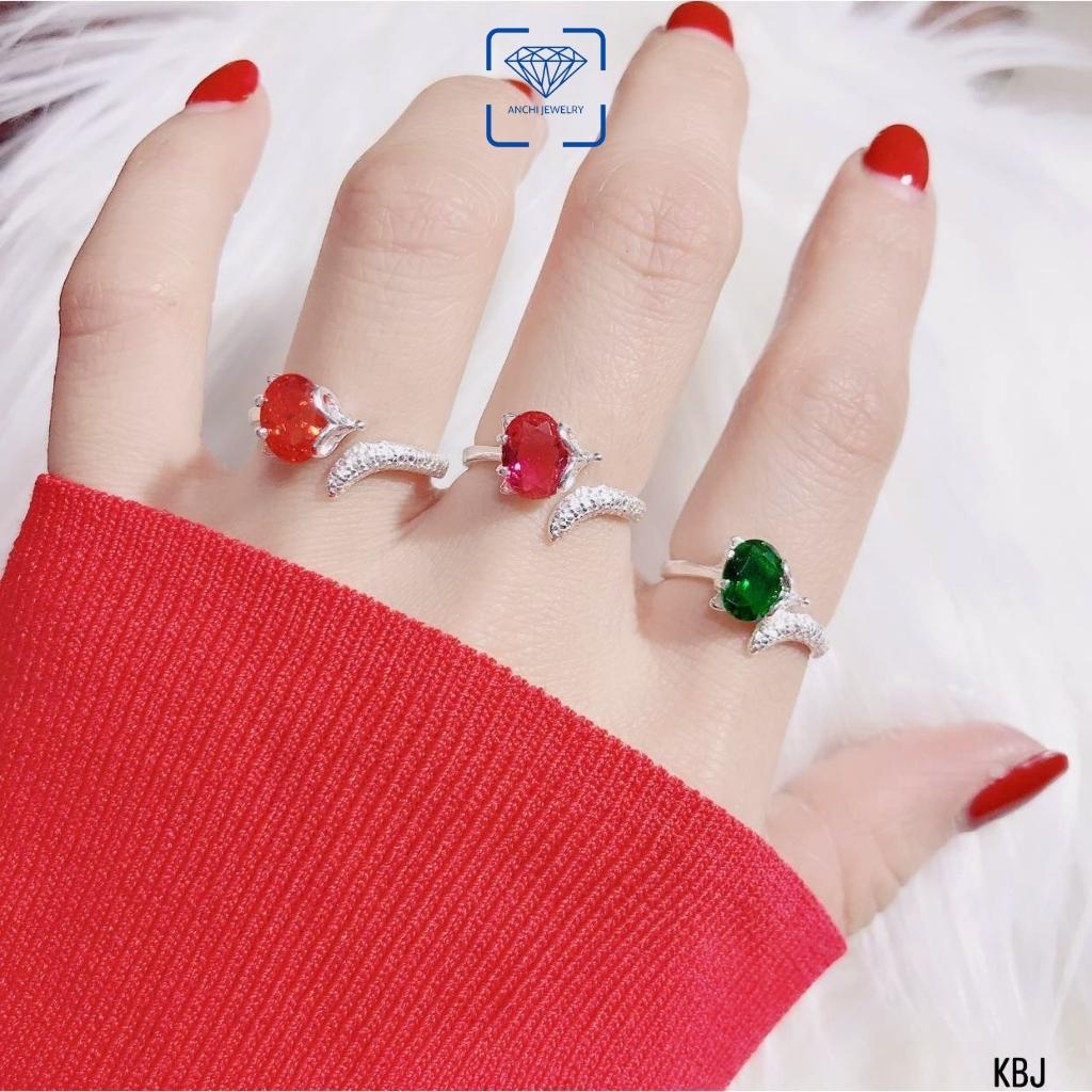 Nhẫn hồ ly đá phong thủy dáng hở freesize, chuẩn bạc ta - Anchi jewelry