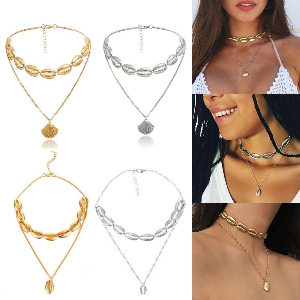 Vòng cổ Nhiều Lớp Màu Vàng Đính Vỏ Sò Thời Trang