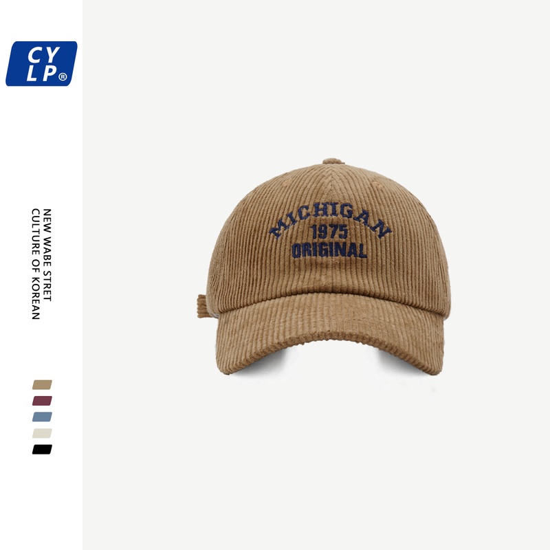 Mũ Lưỡi Trai Nhung Kẻ Thêu Chữ Phong Cách retro Hàn Quốc Dành Cho Nam Và Nữ