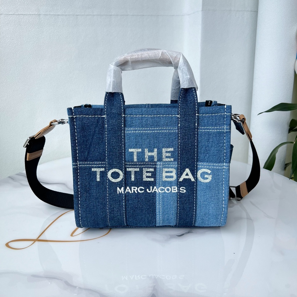 Túi xách nữ da thật thời trang cao cấp Marc Jacobs thiết kế vải denim in chữ thương hiệu