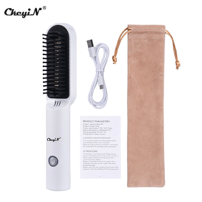 Lược duỗi tóc không dây CkeyiN HS496 hai công dụng bằng gốm nhỏ gọn sạc được tiện lợi khi du lịch