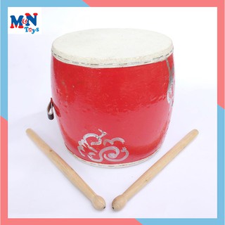 Trống da truyền thống, trống ngũ lôi, trống ban kèm 2 dùi thành gỗ sơn đỏ đường kính 20cm , 25cm  múa Trung Thu, Lễ Tết