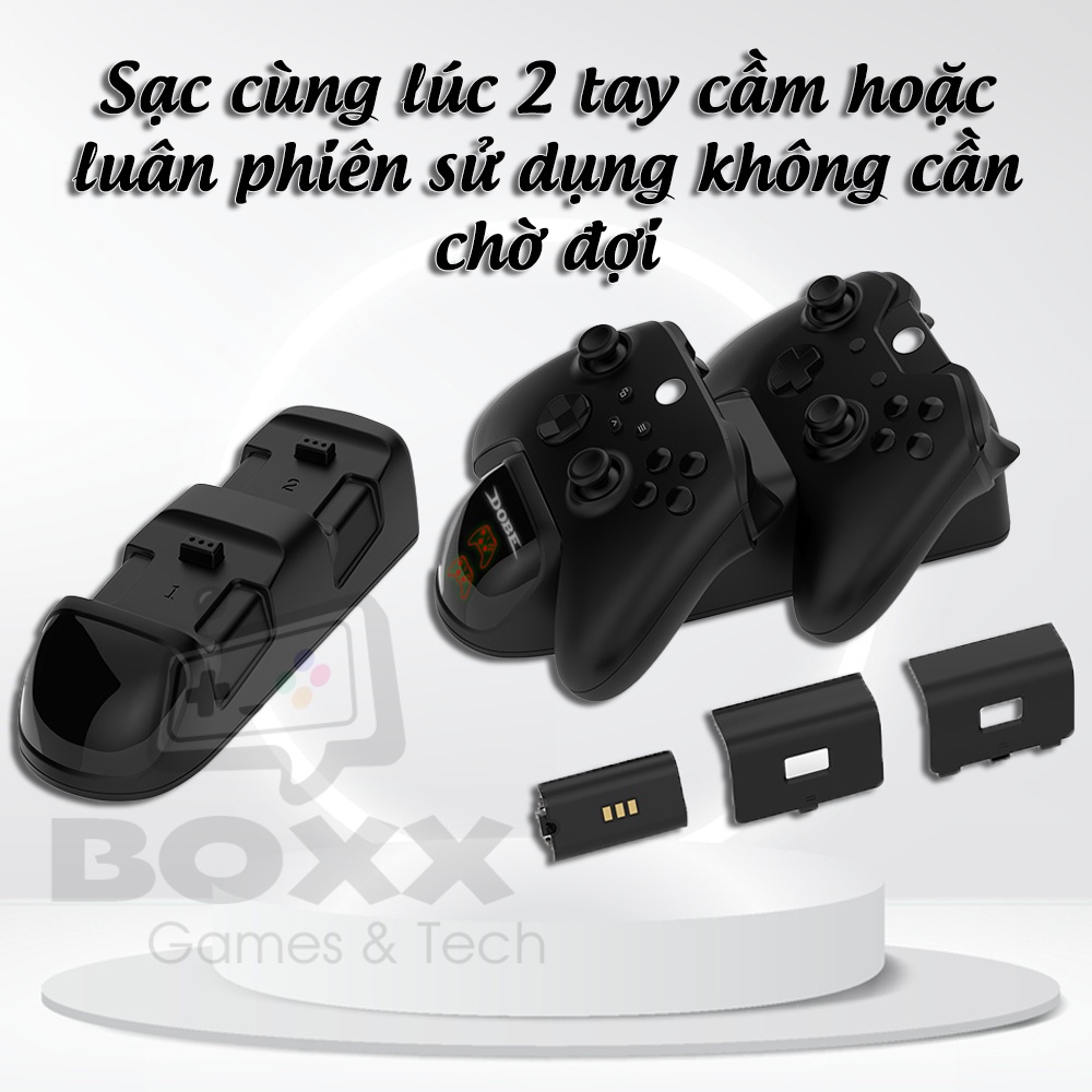 Dock sạc đôi cho tay cầm xbox one s, xbox series x kèm 2 pin sạc chính hãng Dobe