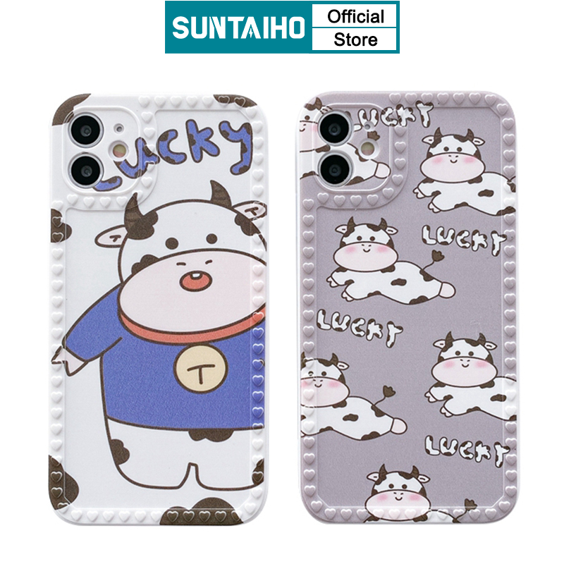 Ốp Điện Thoại SUNTAIHO In Hình Bò Hoạt Hình Đáng Yêu Cho Iphone 6 6s 12 11 Pro Max 12mini Xs Max X Xr 7 8 Plus SE 2020