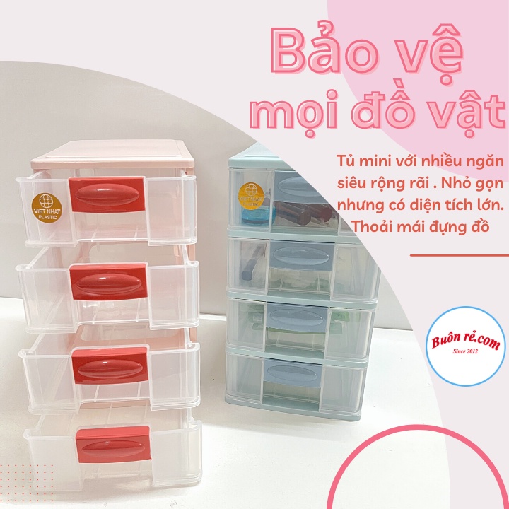 Tủ nhựa mini trong suốt 3 tầng, 4 tầng Việt Nhật (MS:3683/3684), Tủ mini để bàn đựng mỹ phẩm, đồ dùng đa năng -br 01352