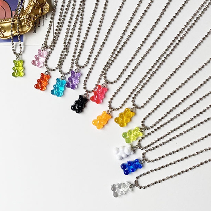 Vòng cổ Mặt Hình Gấu Gummy Hoạt Hình Bằng Nhựa Resin Màu Kẹo Cho Nữ