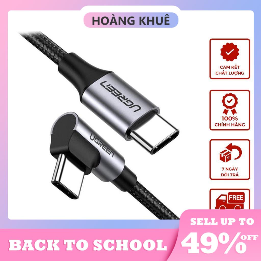 Cáp sạc và truyền dữ liệu 2 cổng USB type C, bẻ góc 90 độ, hỗ trợ sạc nhanh PD 60W, dòng 3A dài 1m UGREEN US255 50123