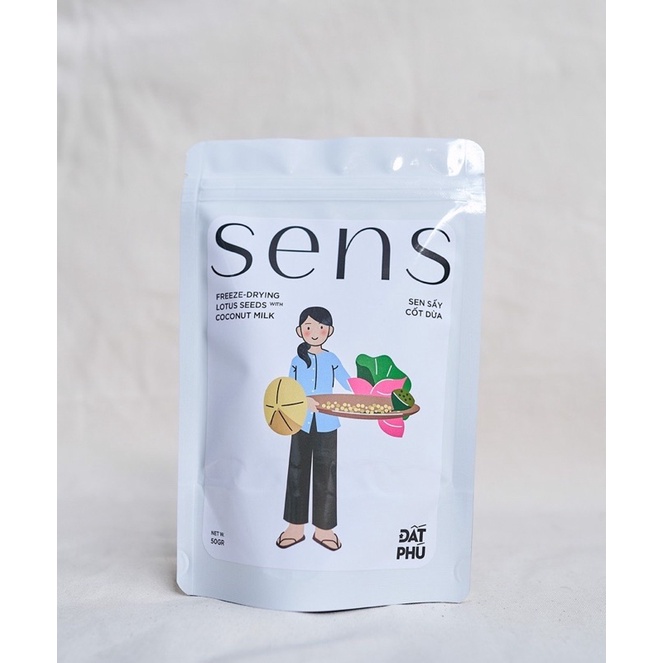 [Đất Phú Farm]. SENS - Sen sấy cốt dừa Túi 50G - Hạt ăn liền, ngọt nhẹ, hương thơm dịu nhẹ từ Sen và nước cốt dừa