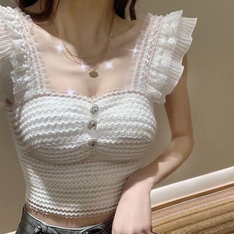 áo hai dây ren tay cánh tiên chất ren co dãn nha