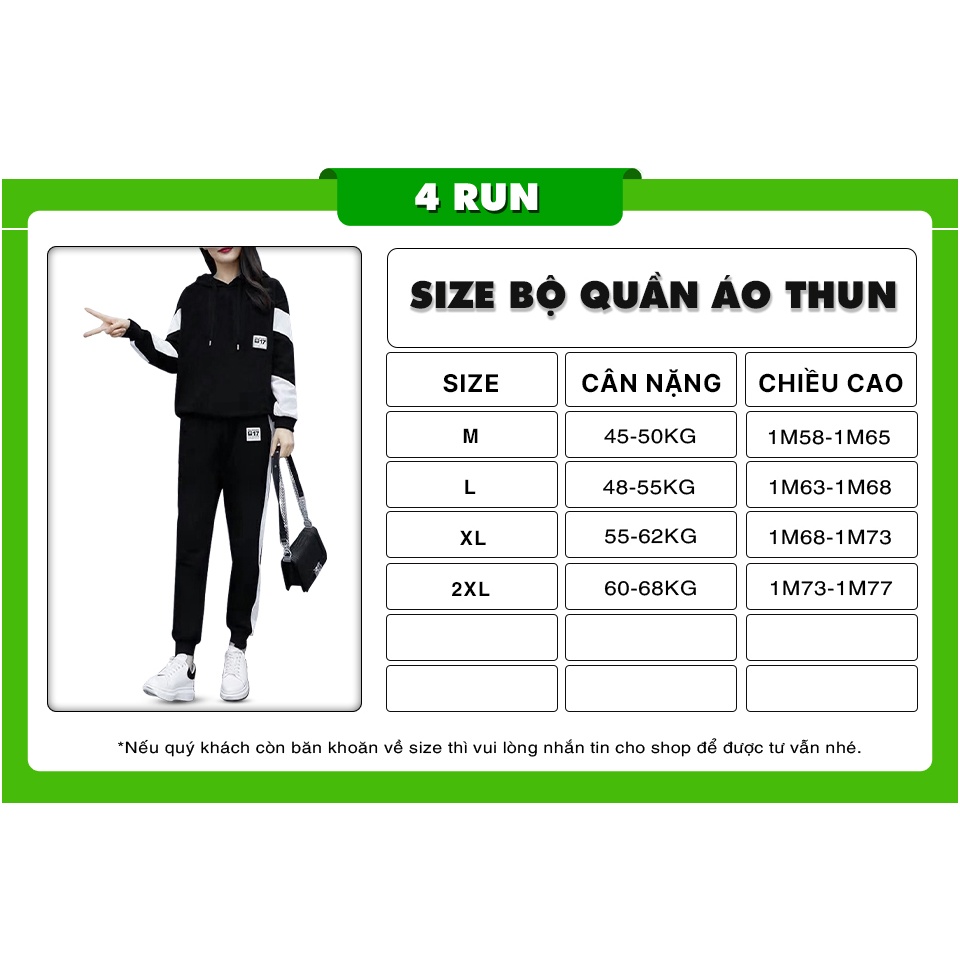 Bộ Quần áo mùa đông nam nữ 4RUN mã "KC-A"  dáng thể dục thể thao hàn quốc đẹp bao gồm áo khoác Hoodie và quần Jogger