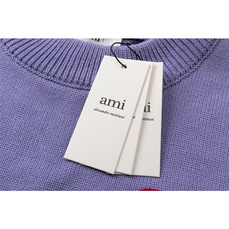 AMI De Coeur Áo sweater cotton cổ tròn thêu hình trái tim đỏ cho cặp đôi nam và nữ | BigBuy360 - bigbuy360.vn