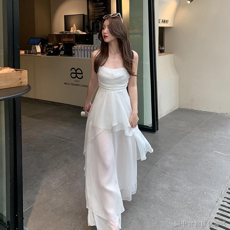 Áo liền quần hai dây dáng ôm dài ống rộng chiffon phong cách đường phố chất lượng cao thời trang mùa hè 2021 cho nữ