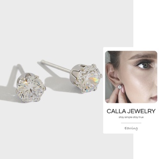 Khuyên tai Bông tai bạc 925 cao cấp - Khuyên Nụ đá 6 chấu đơn giản cho nam nữ E102 Calla Jewelry S925