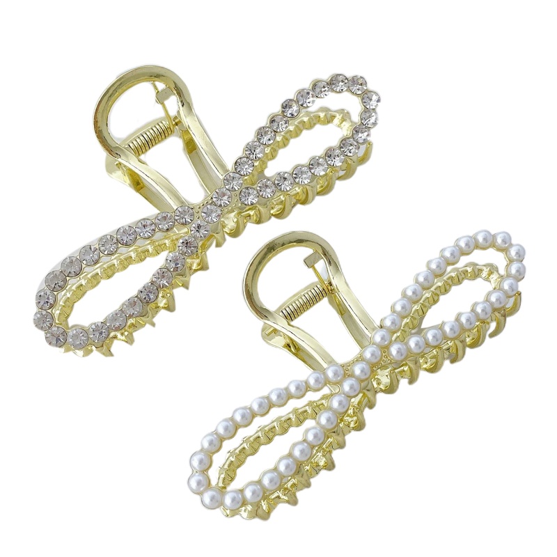 Kẹp Tóc Hình Nơ Đính Ngọc Trai Giả Bằng Hợp Kim Chống Trượt