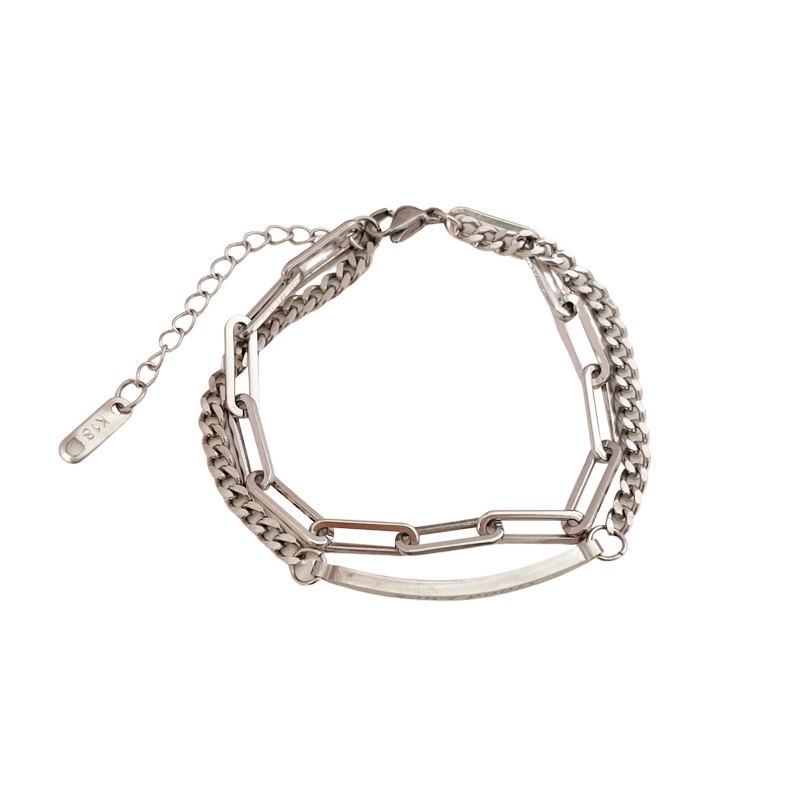 Vòng Tay Thép Titan Khắc Chữ May Mắn Phong Cách Âu Mỹ