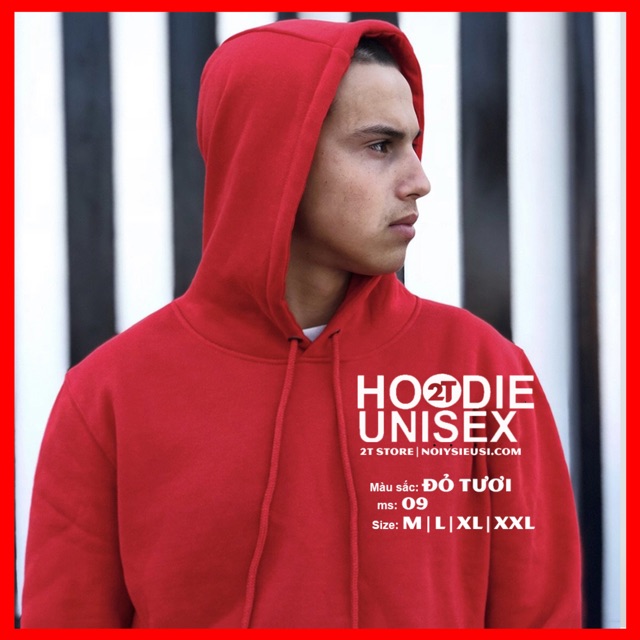 Áo hoodie unisex 2T Store H09 màu đỏ tươi - Áo khoác nỉ chui đầu nón 2 lớp dày dặn đẹp chất lượng | WebRaoVat - webraovat.net.vn