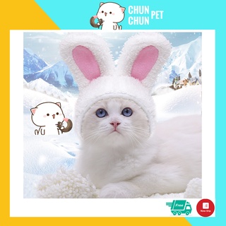 Mũ lông tai thỏ cho mèo cute