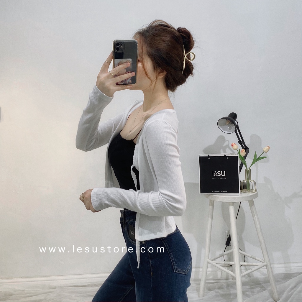 ẢNH TỰ CHỤP Khoác Cardigan thun gân thắt nơ