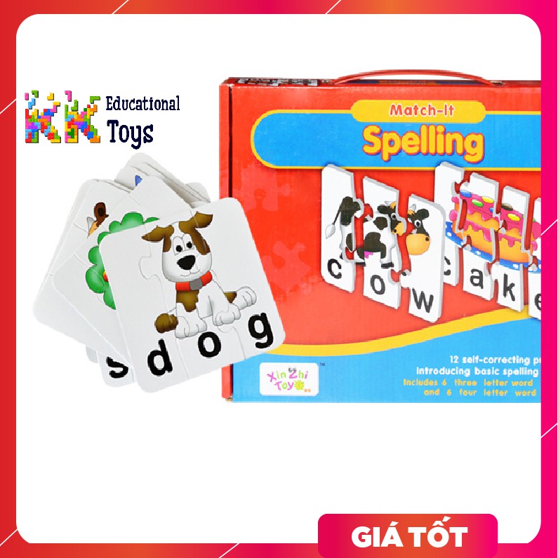 Đồ chơi giáo dục: Bộ thẻ ghép hình và từ tiếng Anh-Match it - Spelling game- KK store