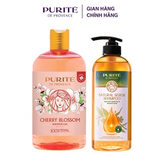 Combo Sữa Tắm Thiên Nhiên Purité Hoa Anh Đào 500ml + Dầu gội Purité serum thiên nhiên không bết dầu 620ml