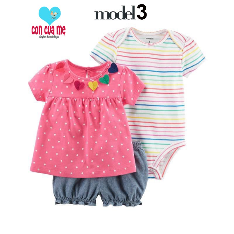 Set 3 món áo chữ A + quần short + bodysuit Carter bé gái xuất xịn sz 6-24 tháng