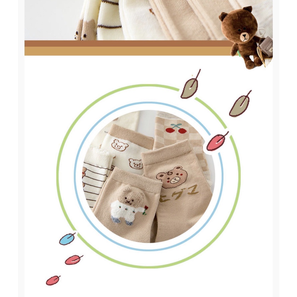 [Mã FAMARAL1 giảm 10K đơn 50K] Tất cao cổ Bivota vỡ nữ in hình gấu vải cotton mềm mịn phong cách Hàn Quốc cực đẹp T140