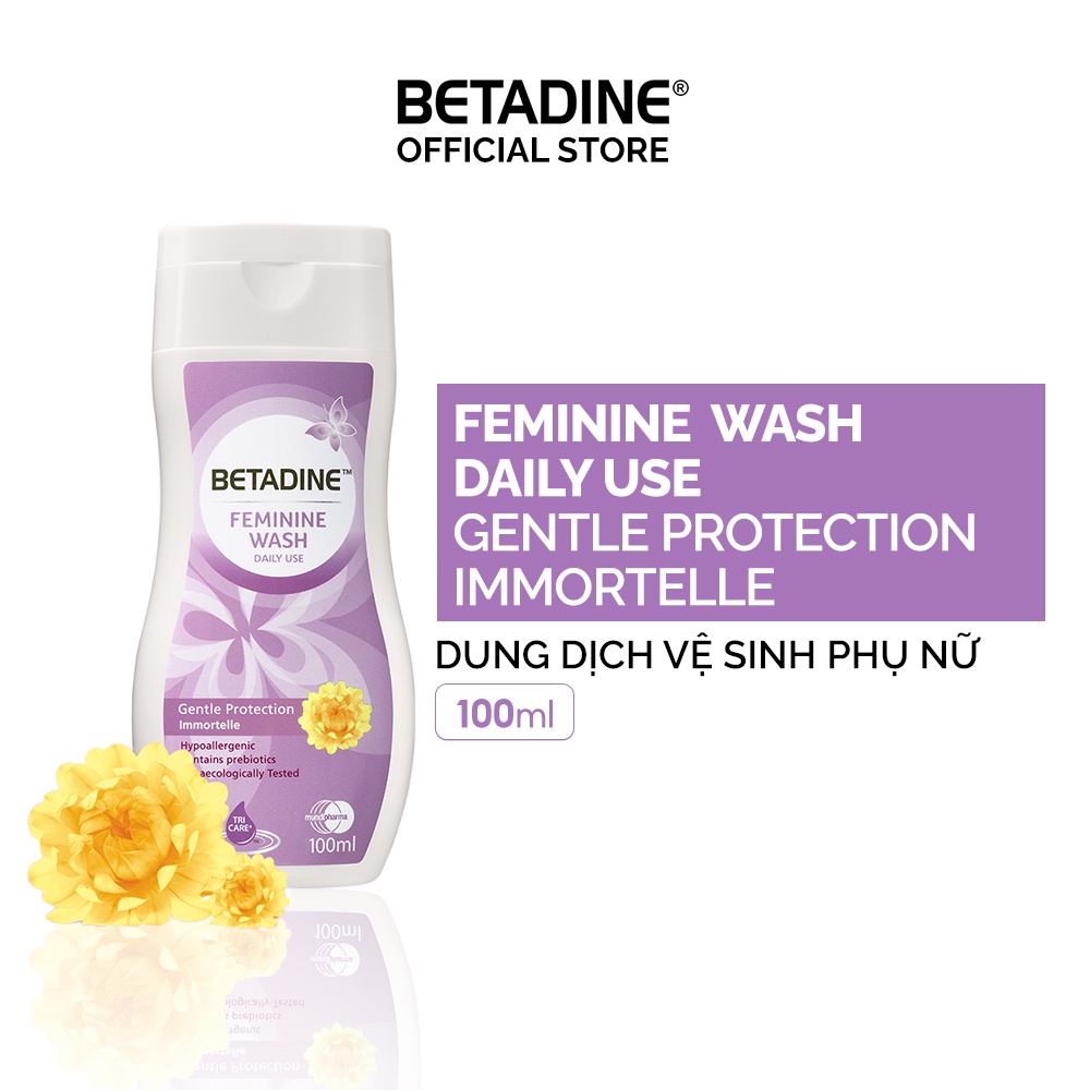 Dung dịch vệ sinh phụ nữ Betadine Feminine Wash Daily Use Gentle Protection Immortelle 100ml
