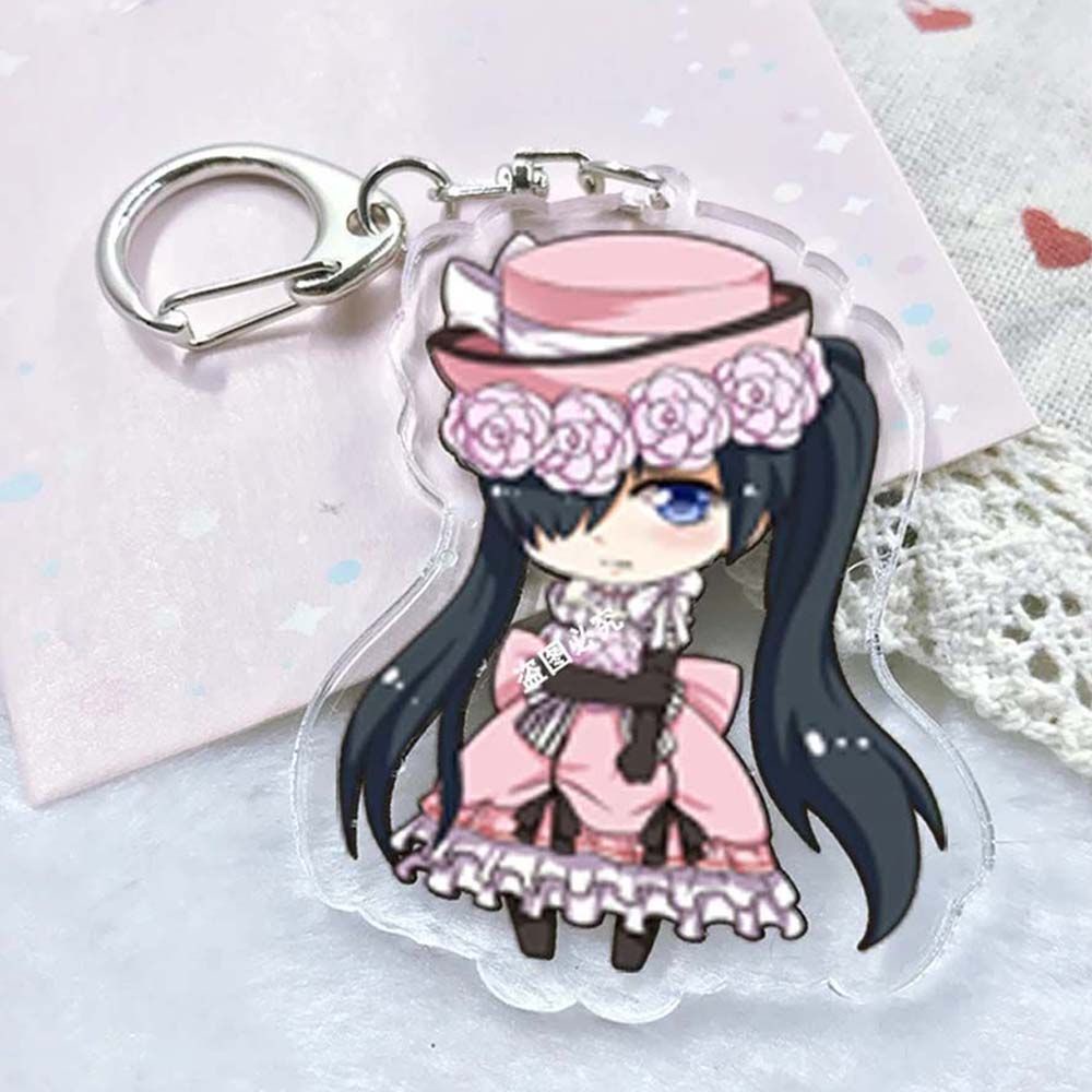 Móc khóa acrylic trang trí hình nhân vật trong Kuroshitsuji 2 mặt màu đen