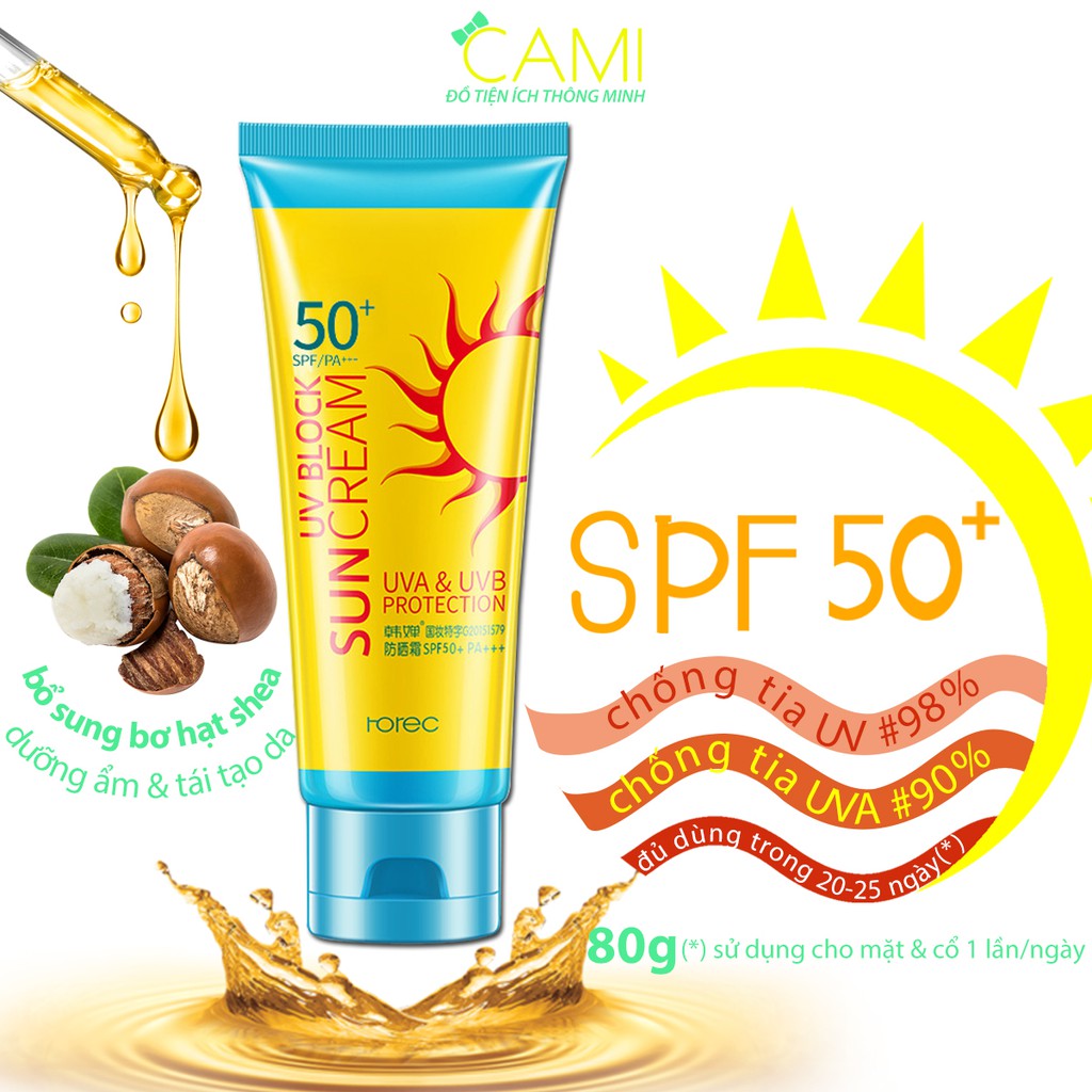 Kem chống nắng SPF50+ mỏng nhẹ và không bóng nhờn - Cami - MP008