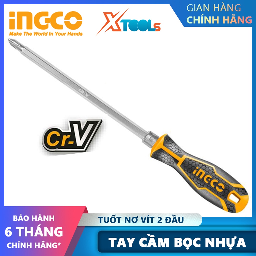 Tua vít 2 đầu INGCO AKISD0201 | Kích thước 6.3x160mm, bake: SL6 dẹp PH2 vặn mở đa năng, chất liệu thép CR-V siêu bền bỉ