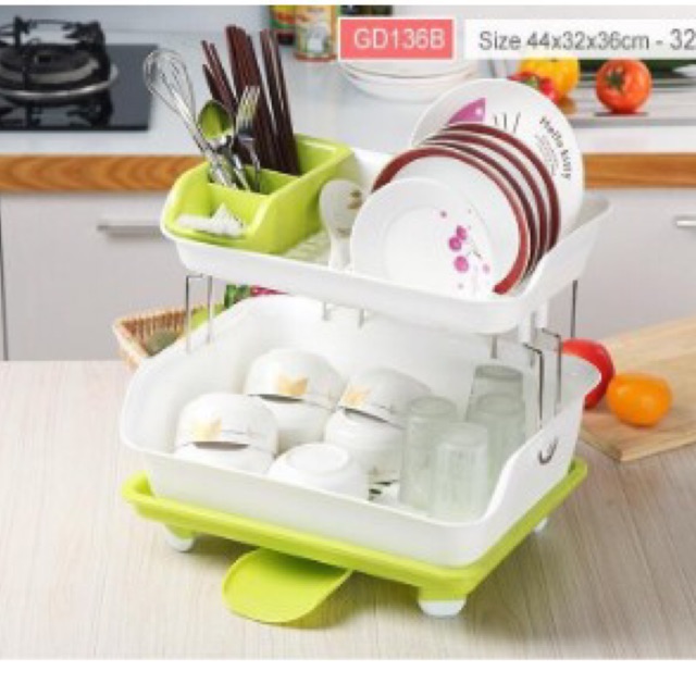 Giá úp bát đĩa 2 tầng có khay thoát nước/ giá úp bát đĩa