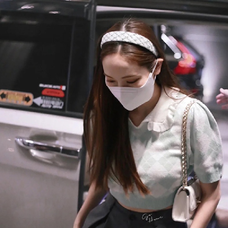 Băng Đô Cài Tóc Họa Tiết Caro Màu Xanh Lá Phong Cách Hàn Quốc Cho Nữ