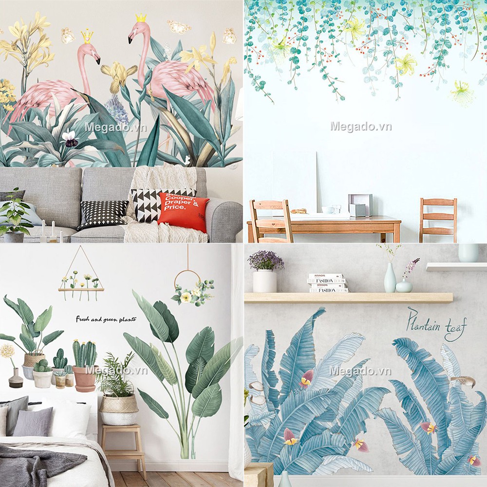 Decal dán tường nhiều mẫu lá xanh, decal cây xanh dán tường, decal lá xanh nhiệt đới [BL0002] | BigBuy360 - bigbuy360.vn