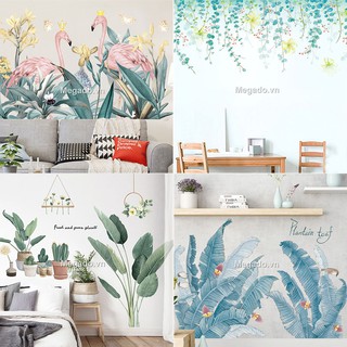 Decal dán tường nhiều mẫu lá xanh, decal cây xanh dán tường, decal lá xanh nhiệt đới