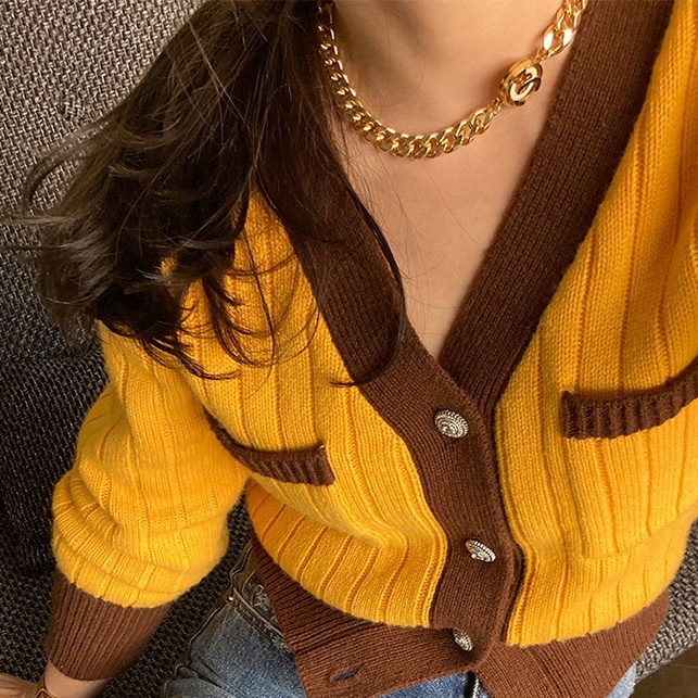 SUXI Áo Khoác Cardigan Dệt Kim Cổ Chữ V Màu Sắc Thanh Lịch