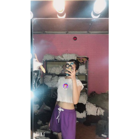 Set Bộ Áo croptop nữ Bò Tím mix Quần ShortChất cotton mịnForm &lt;50kg ĐỒ ngủ nữ mặc nhà