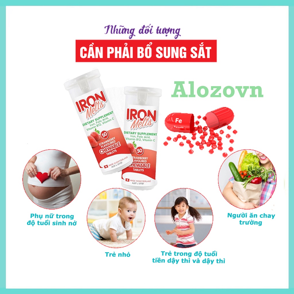 Iron Melts - Viên Bổ Sung Sắt, Acid Folic, Vitamin B12 Và Vitamin C, 50 viên